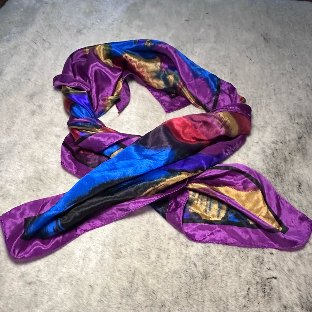 Vintage Multicolour 100% Silk Elaine Gold Square Scarf, Jewel Tones